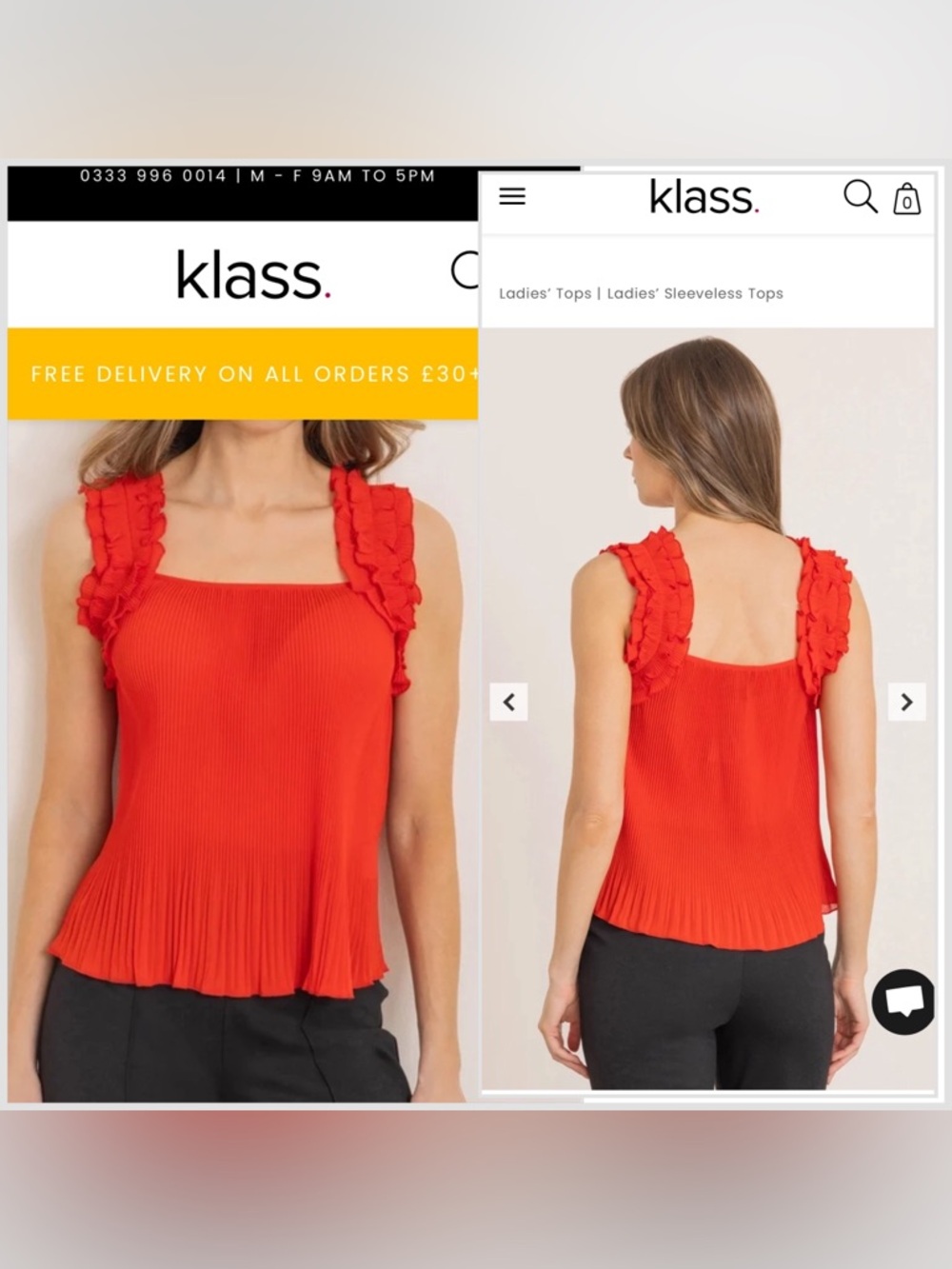 Klass Red Pleated Ruffle Strap Sleeveless Top